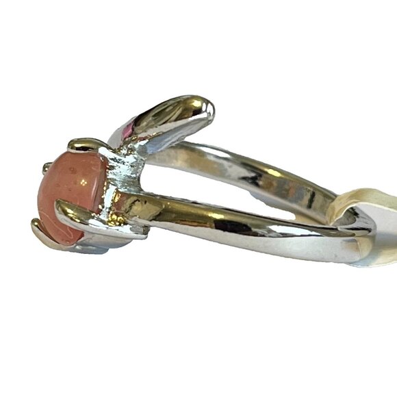 Vintage Pink Quartz Stone Ring Size 8 Silver Plated Round Wrap Geometric Modern - Picture 6 of 7